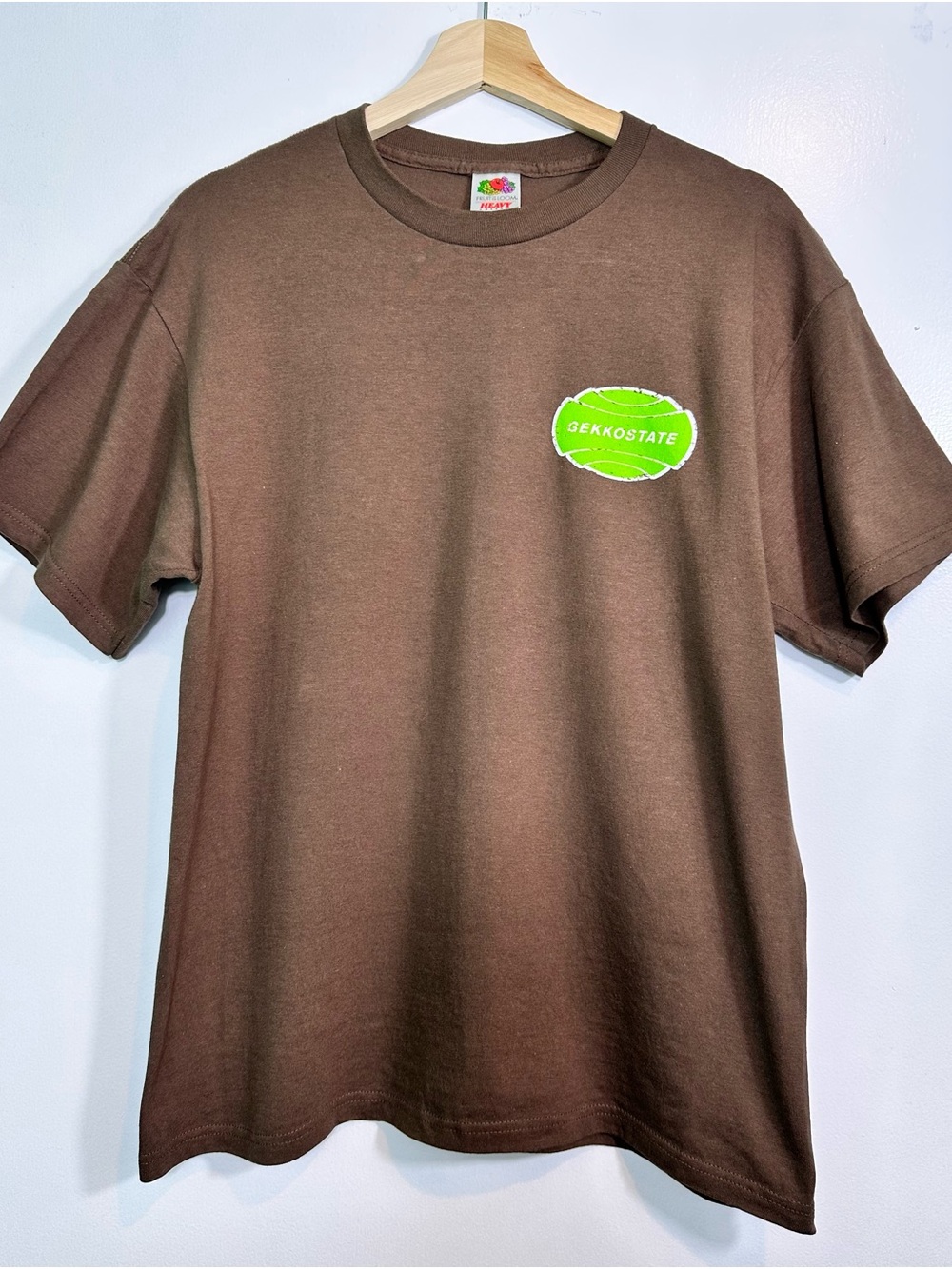 Fruit of the Loom Brown Tee with Green Chest Logo